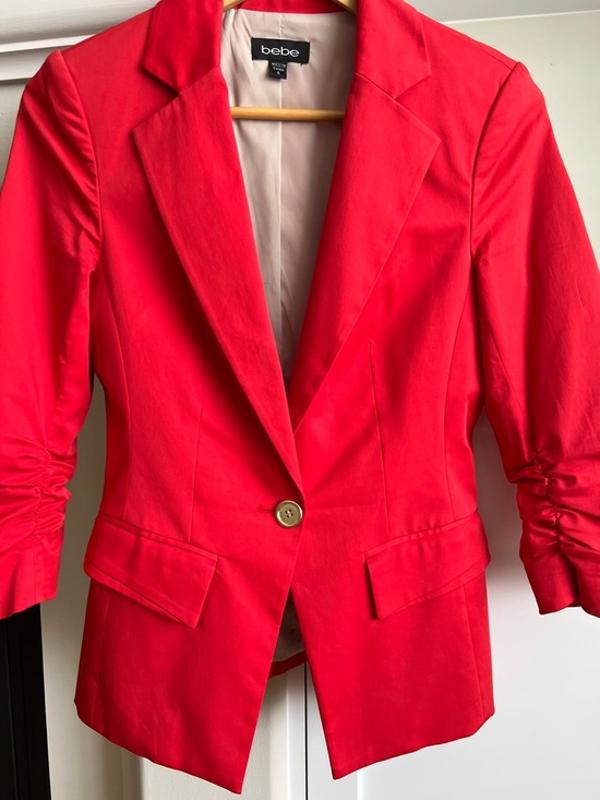 bebe Jackets & Blazers - bebe Bright Red Single-Button Ruched-Sleeve Blazer
